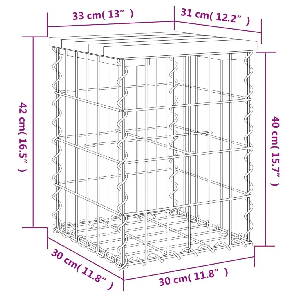 Garden Bench Gabion Design Outdoor Seating Brown Impregnated Pinewood 33x31x42cm