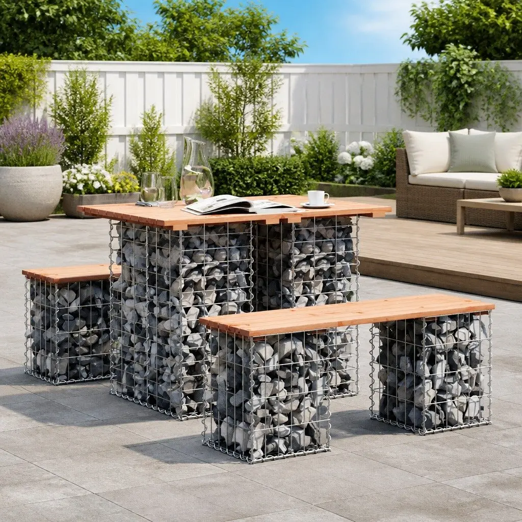 Garden Table with Solid Wood Top for Outdoors