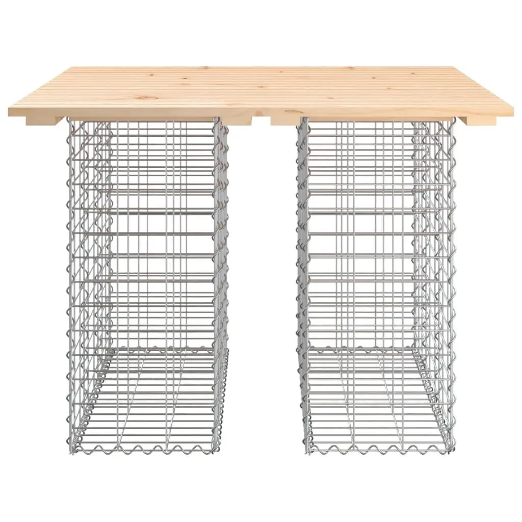 Garden Table Outdoor Use Solid Pinewood Top Galvanised Steel Gabion Base Brown
