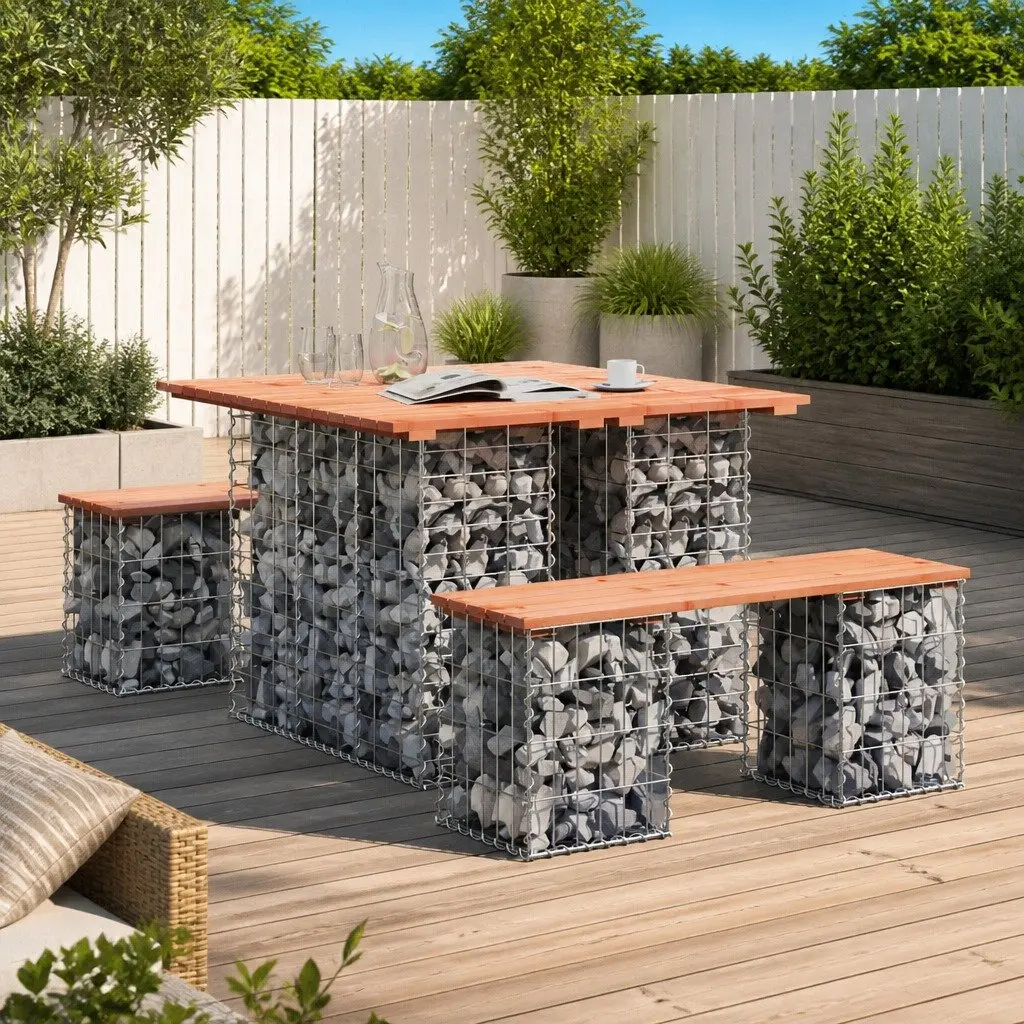 Garden Table Gabion Design Solid Wood Douglas Outdoor Patio Furniture Brown