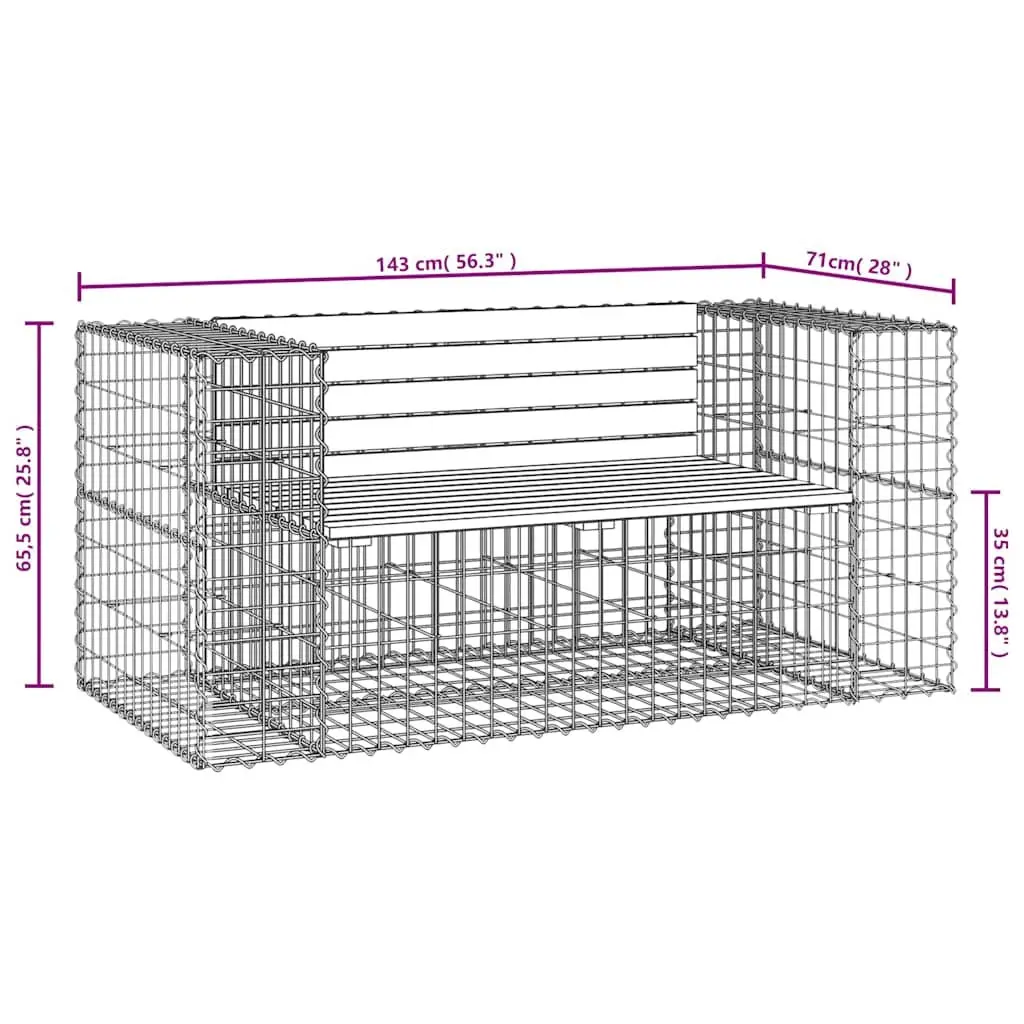 Garden Bench Outdoor Seating Gabion Design Brown Impregnated Wood Pine 143x71x65