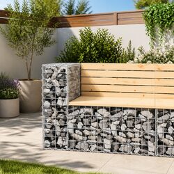 Garden Bench Gabion Design Outdoor Seating Solid Pinewood Natural Brown