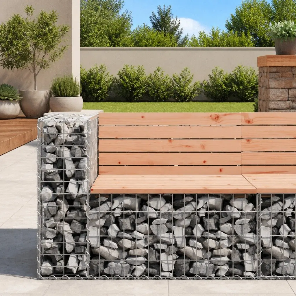 Outdoor Garden Bench with Gabion Base