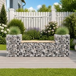 Reliable Garden Bench: Solid Pinewood and Gabion Design