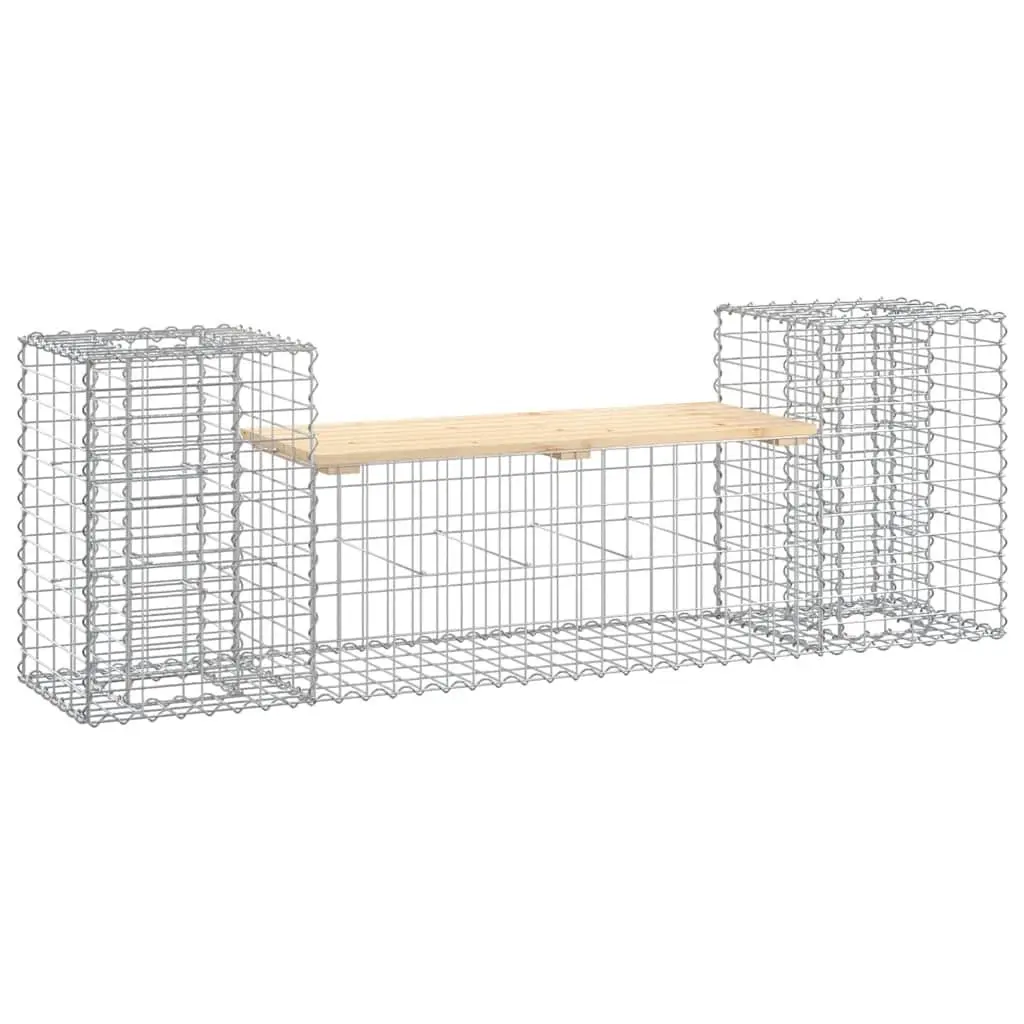 Garden Bench Solid Wood Pine Seat Gabion Design Outdoor Patio Seating Brown