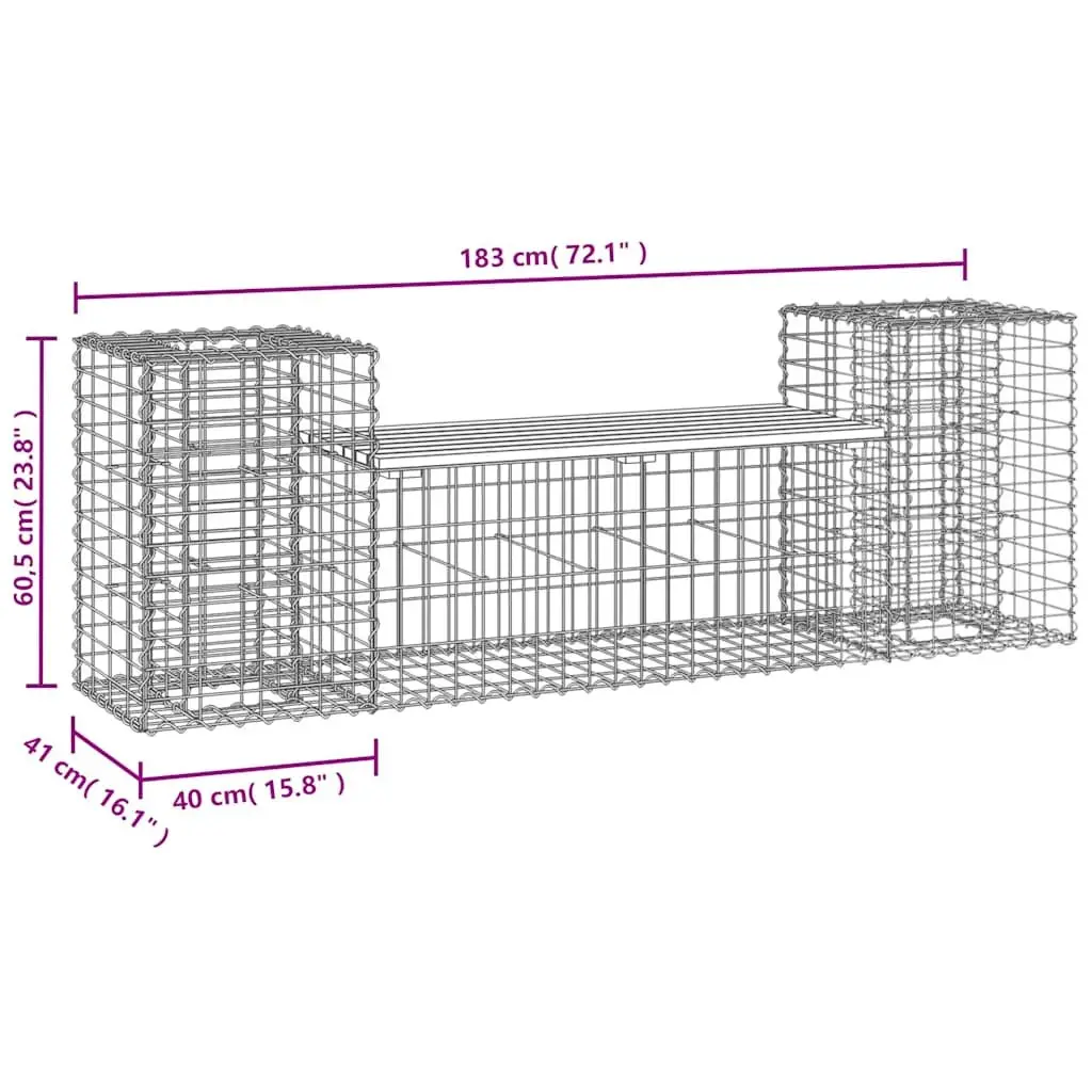 Outdoor Garden Bench Gabion Design Wooden Seating with Planter Boxes Patio