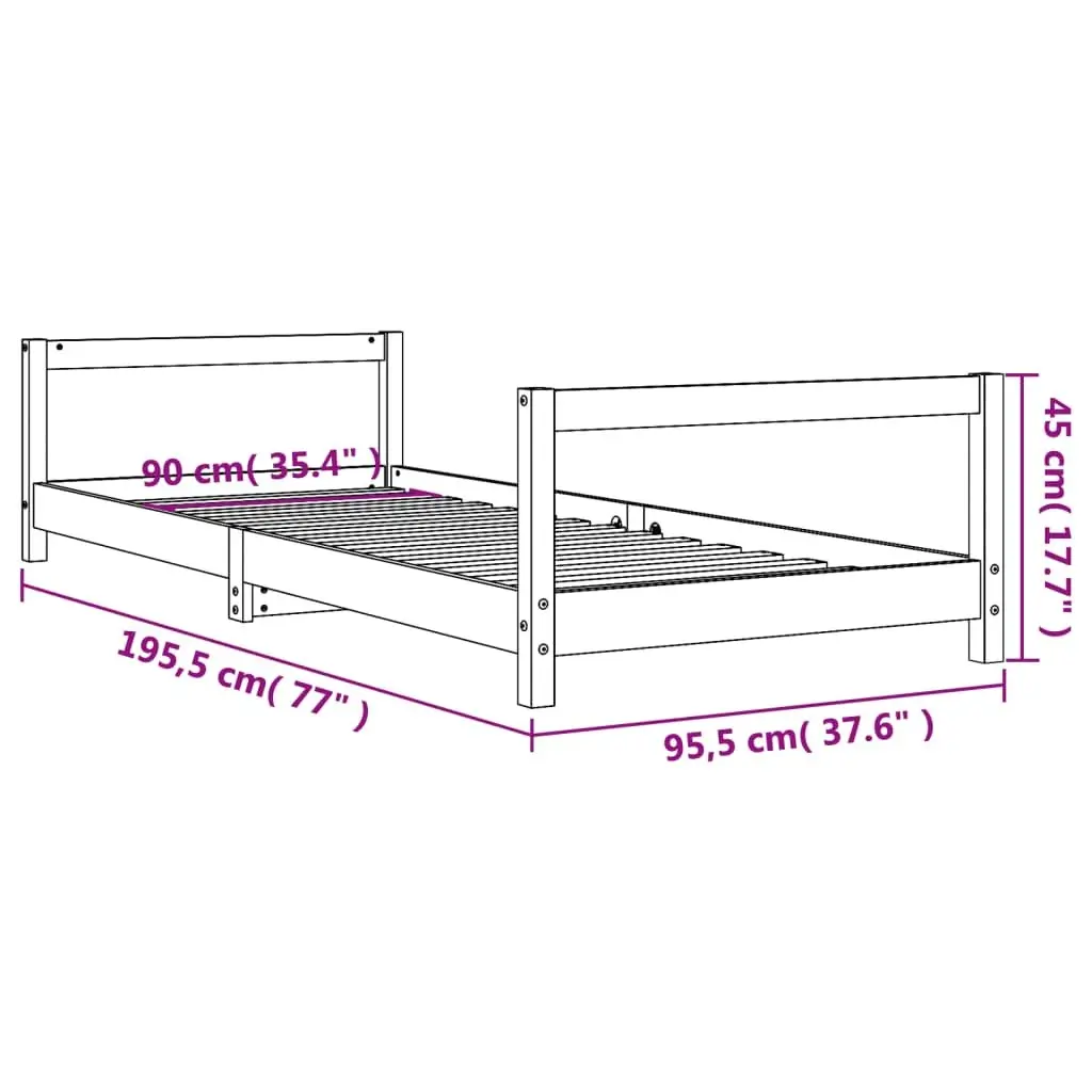 Kids Bed Frame White 90x190 cm Solid Pine Wood Toddler Single Sleeper
