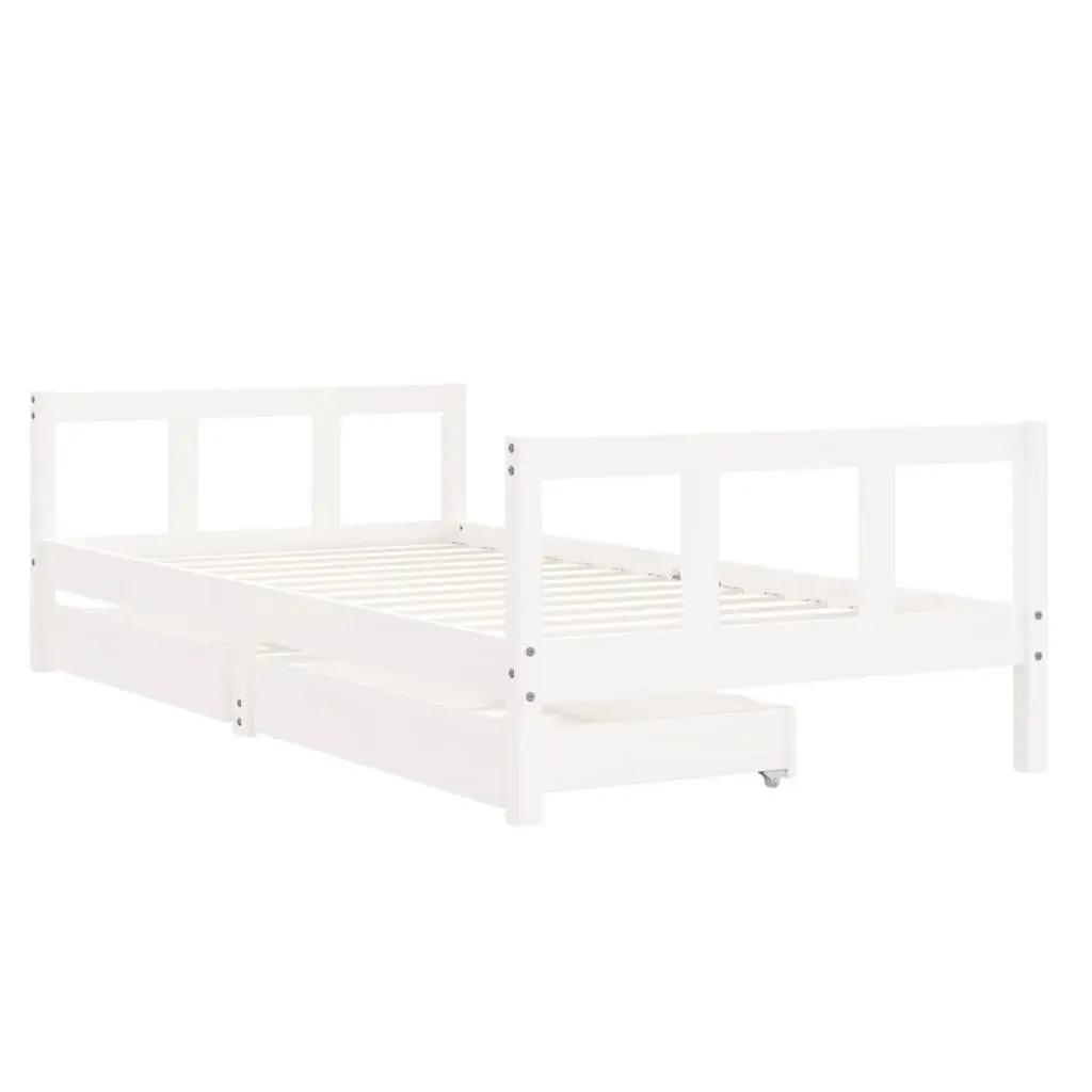 Kids Bed Frame with Storage Drawers 90x190 cm White Solid Wood