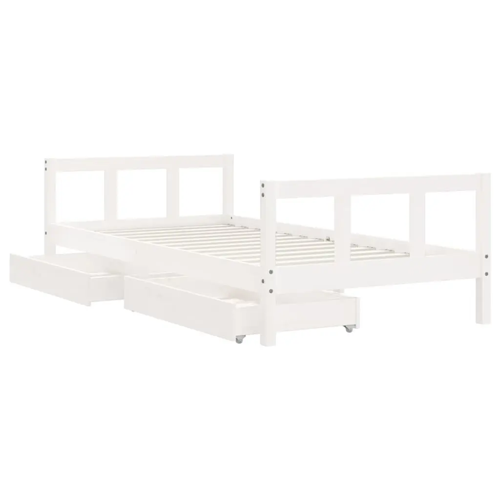 Kids Bed Frame with Storage Drawers 90x190 cm White Solid Wood