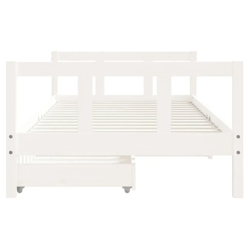 Kids Bed Frame with Storage Drawers 90x190 cm White Solid Wood