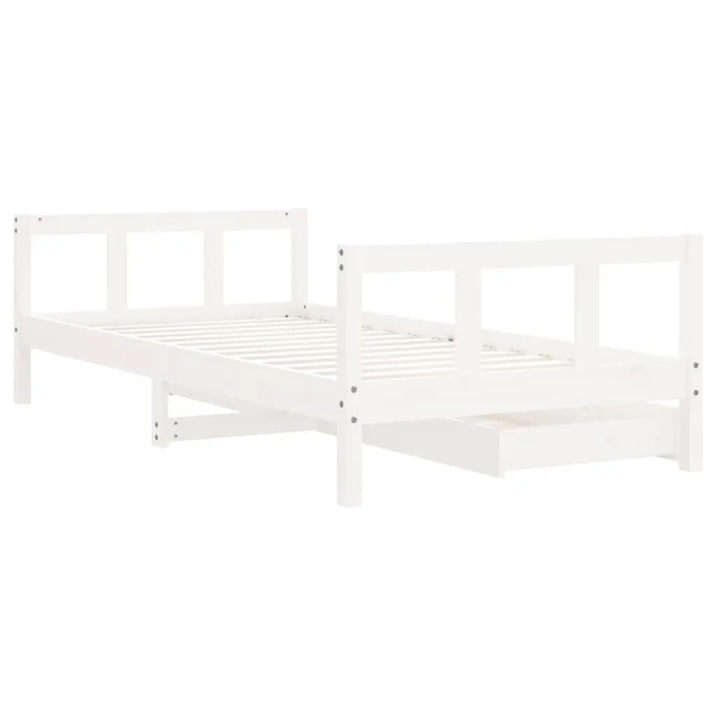 Kids Bed Frame with Storage Drawers 90x190 cm White Solid Wood