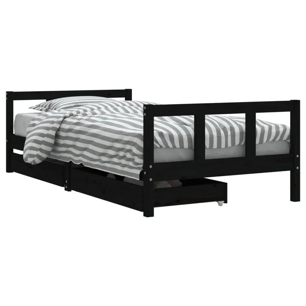 Kids Bed Frame with Storage Drawers Low Height Single Bed Black 90x190cm