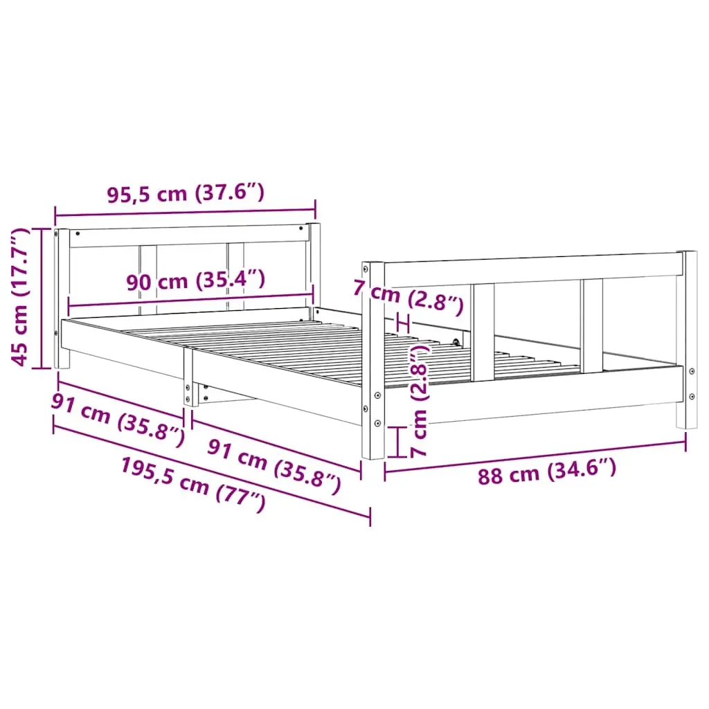 Kids Bed Frame Solid Wood Pine 90x190 cm Brown Single Toddler Bedroom