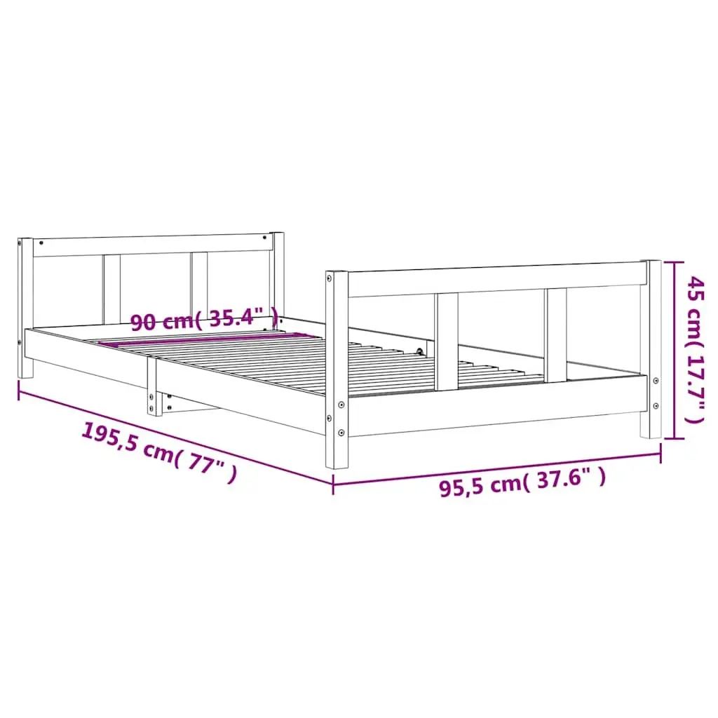 Kids Bed Frame White 90x190cm Single Wooden Slat Base