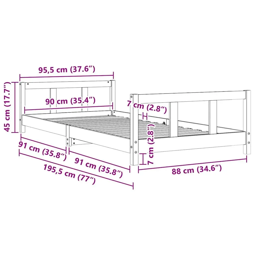 Kids Bed Frame White 90x190cm Single Wooden Slat Base