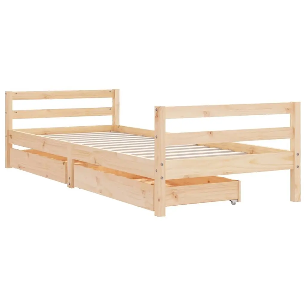Kids Bed Frame with Storage Drawers 90x190 cm Solid Pine Wood Toddler Bed