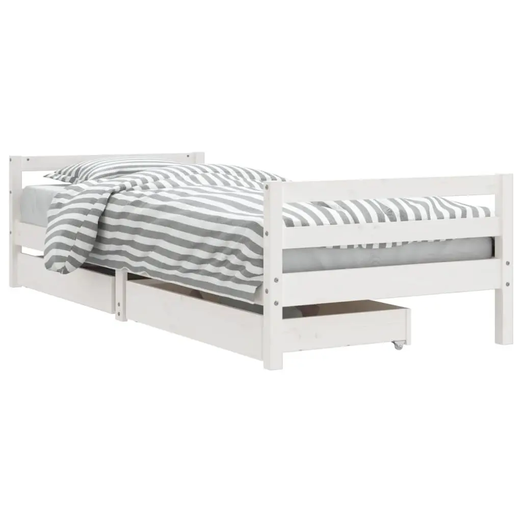 Kids Bed Frame with Storage Drawers White Single Toddler Wooden Slat Base