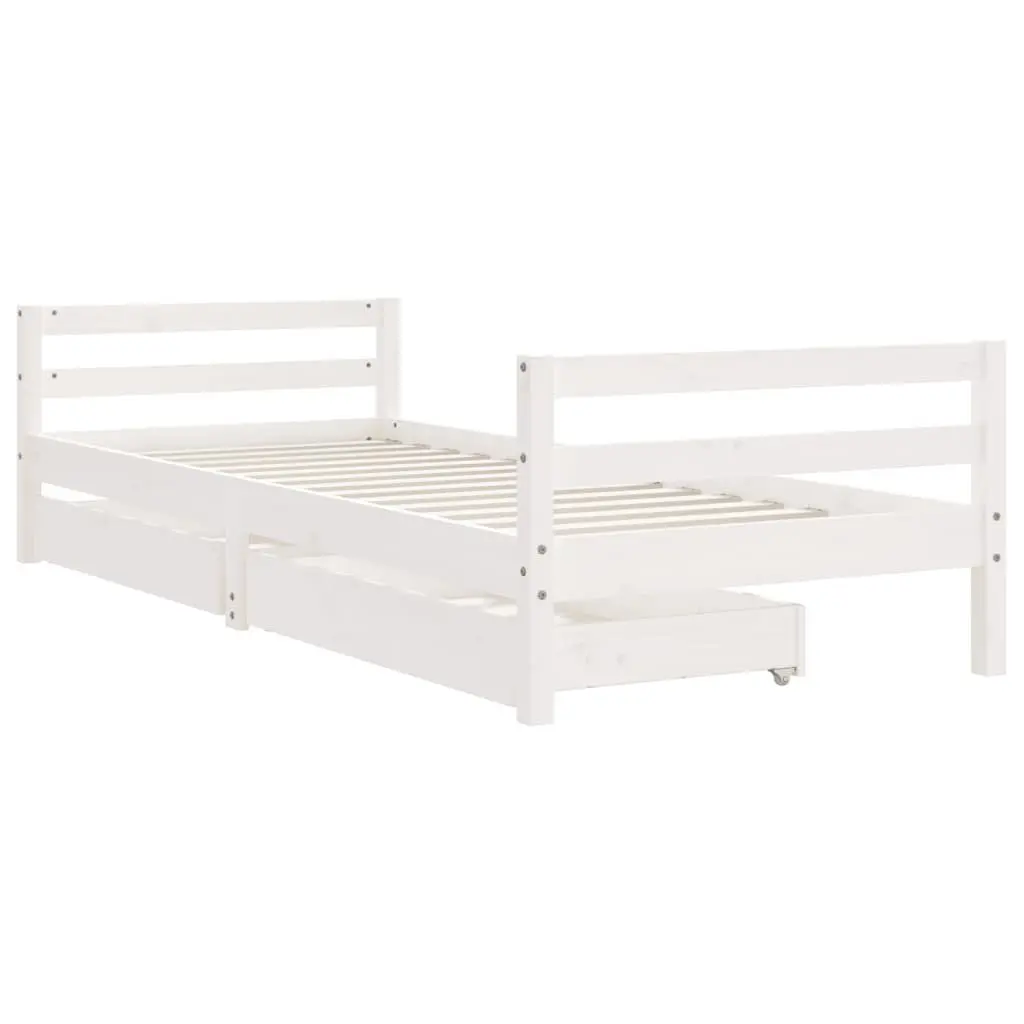 Kids Bed Frame with Storage Drawers White Single Toddler Wooden Slat Base