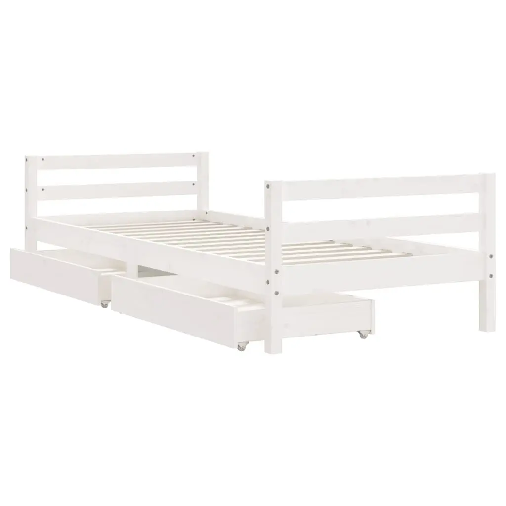 Kids Bed Frame with Storage Drawers White Single Toddler Wooden Slat Base