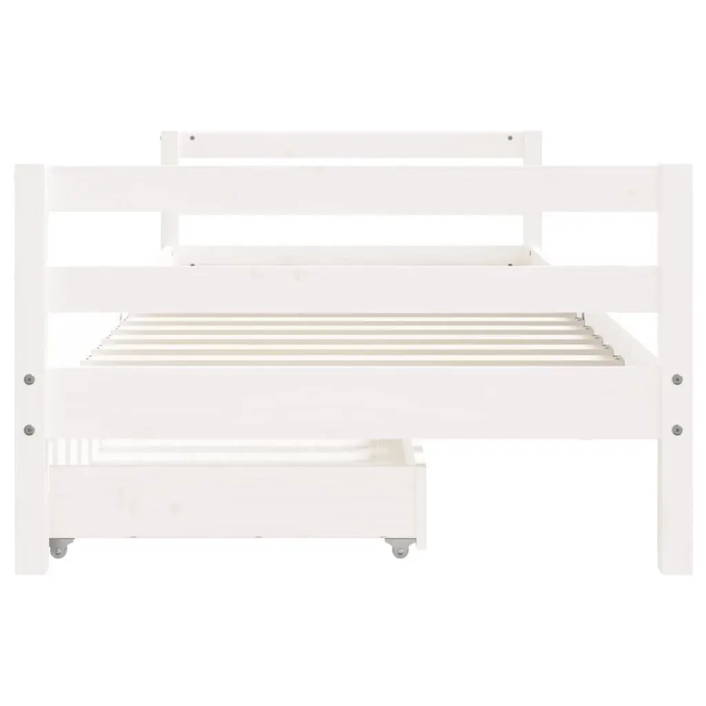 Kids Bed Frame with Storage Drawers White Single Toddler Wooden Slat Base