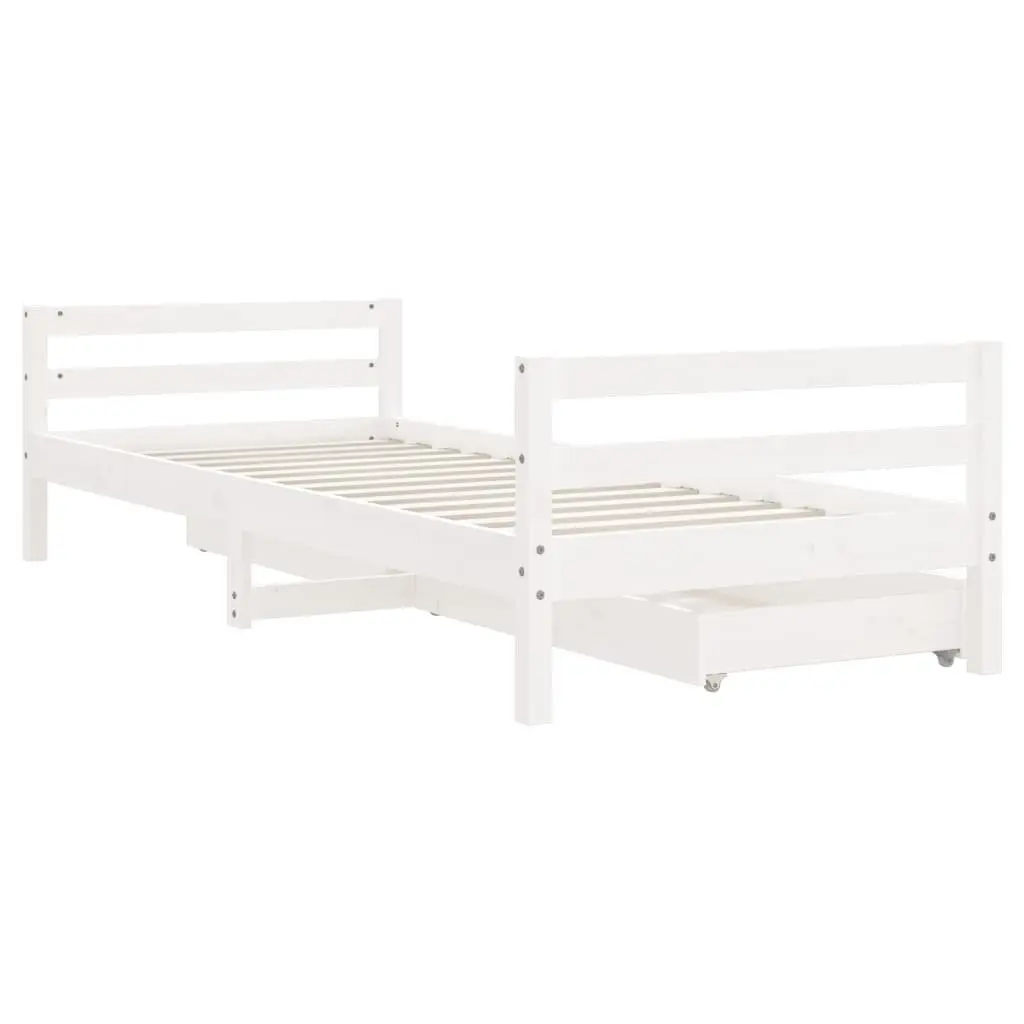 Kids Bed Frame with Storage Drawers White Single Toddler Wooden Slat Base