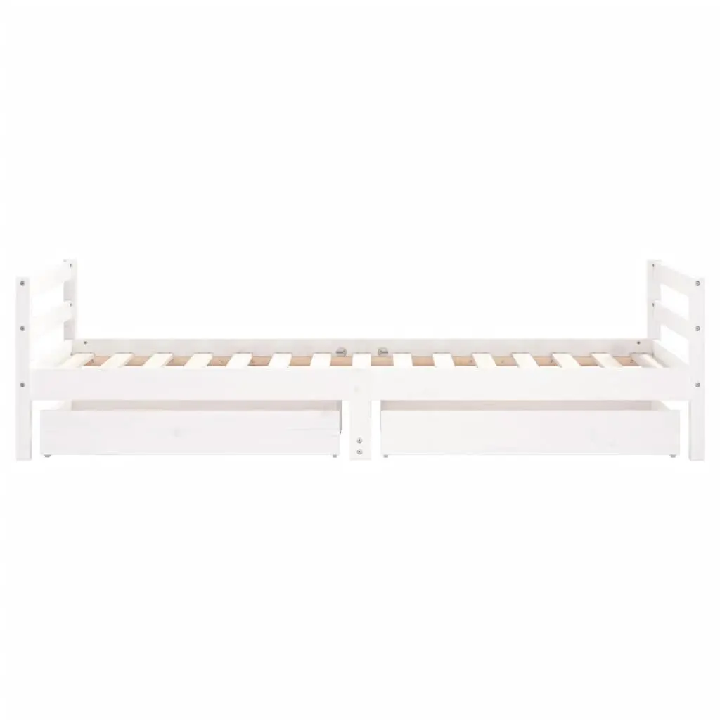 Kids Bed Frame with Storage Drawers White Single Toddler Wooden Slat Base