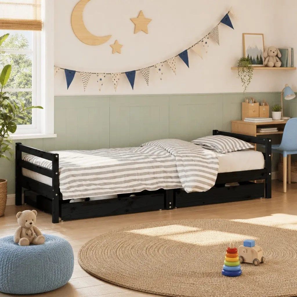 Kids Bed Frame with Storage Drawers 90x190 cm Solid Pine Wood Single Bed