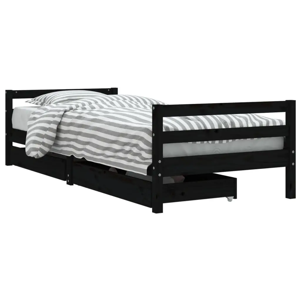 Kids Bed Frame Storage Drawers 90x190 cm Solid Pine Wood Black