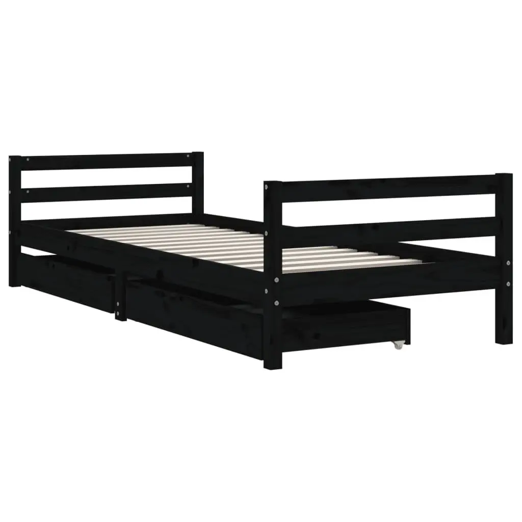 Kids Bed Frame Storage Drawers 90x190 cm Solid Pine Wood Black