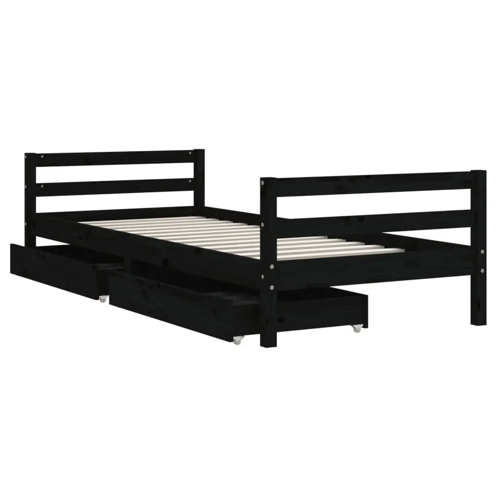 Kids Bed Frame Storage Drawers 90x190 cm Solid Pine Wood Black