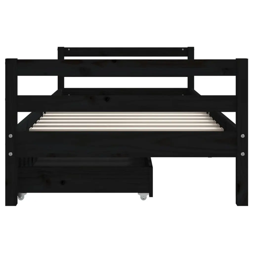 Kids Bed Frame Storage Drawers 90x190 cm Solid Pine Wood Black