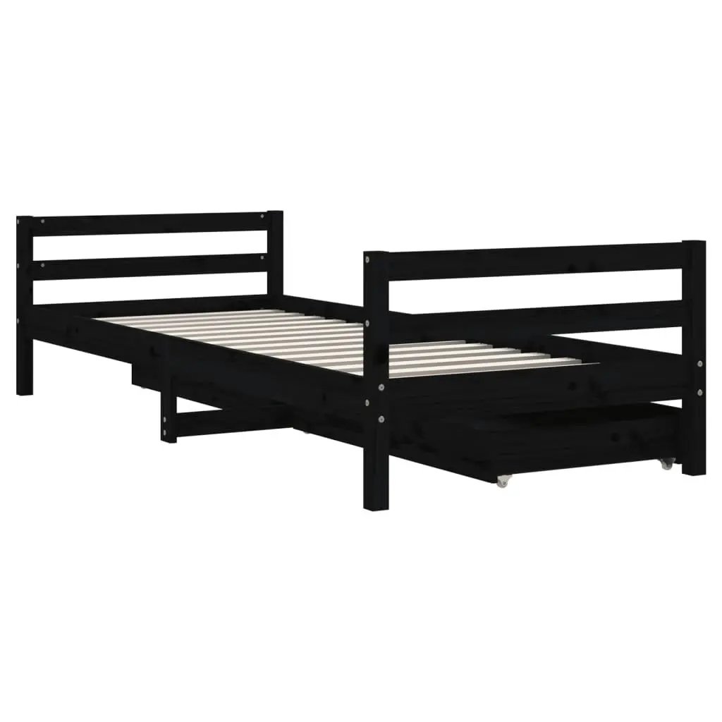 Kids Bed Frame Storage Drawers 90x190 cm Solid Pine Wood Black