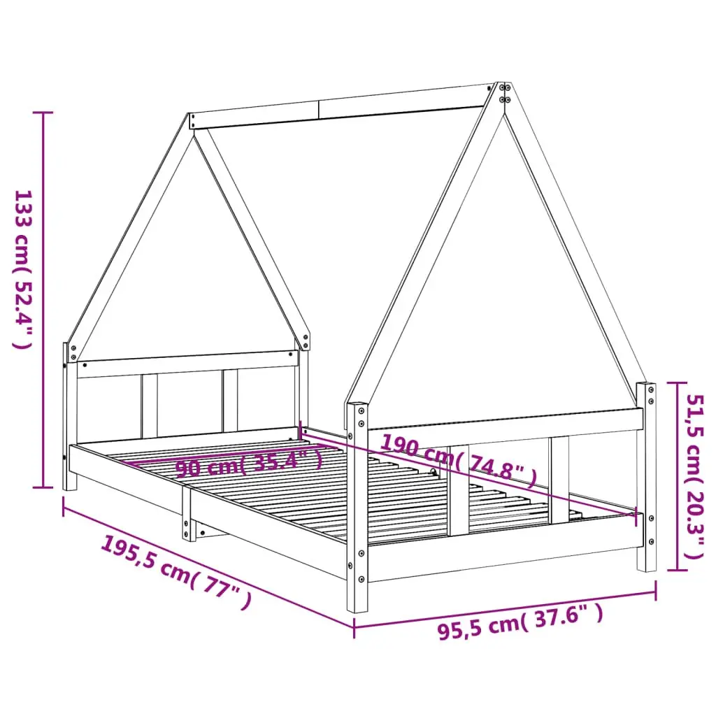 Kids Bed Frame 90x190 cm Solid Wood Pine House Design Low Profile Toddler