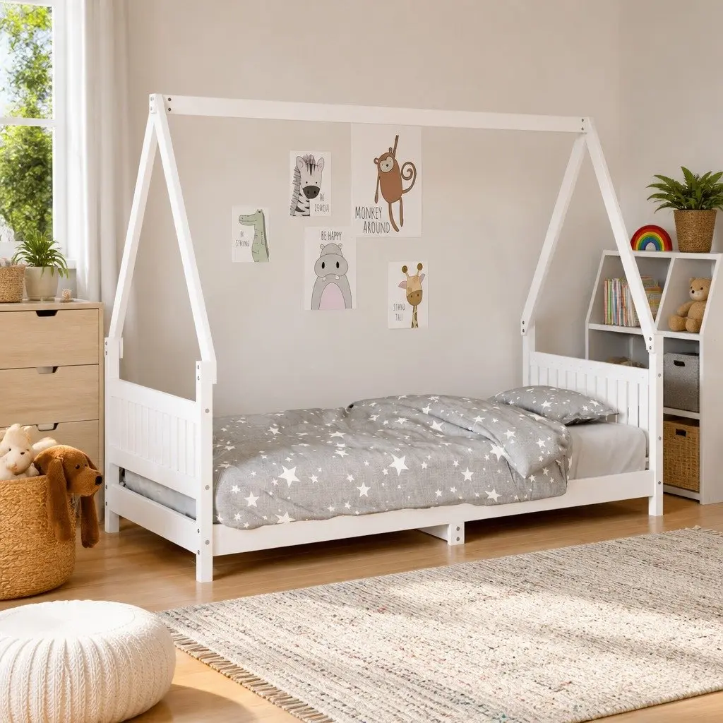 White Kids Bed Frame for Imaginative Spaces