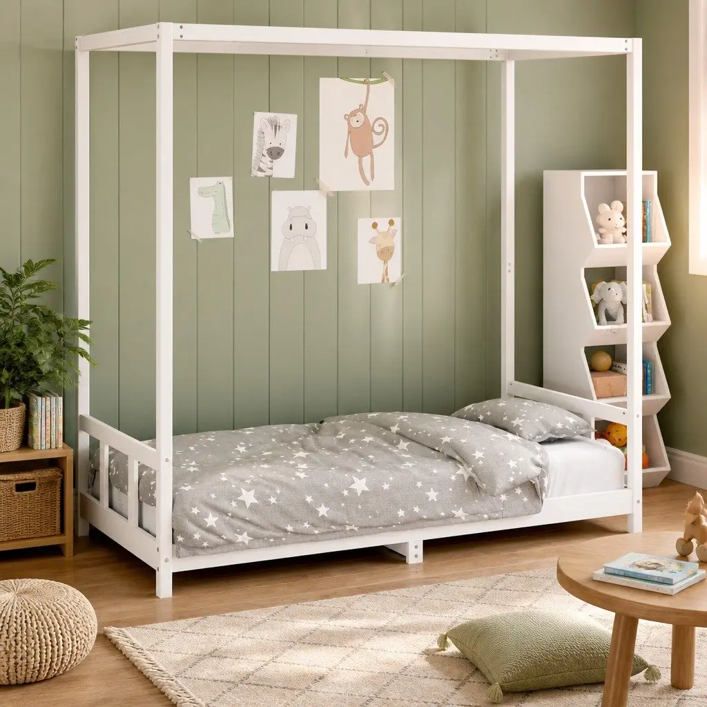 Canopy Kids Bed Frame in Solid Pine 90x190 cm