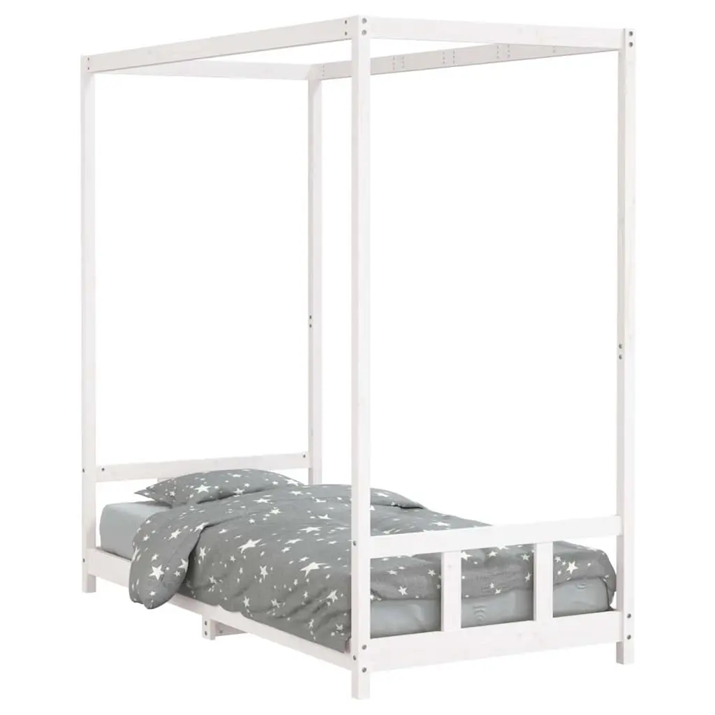 Kids Bed Frame White Canopy 90x190 cm Solid Wood Pine Toddler Single Bed
