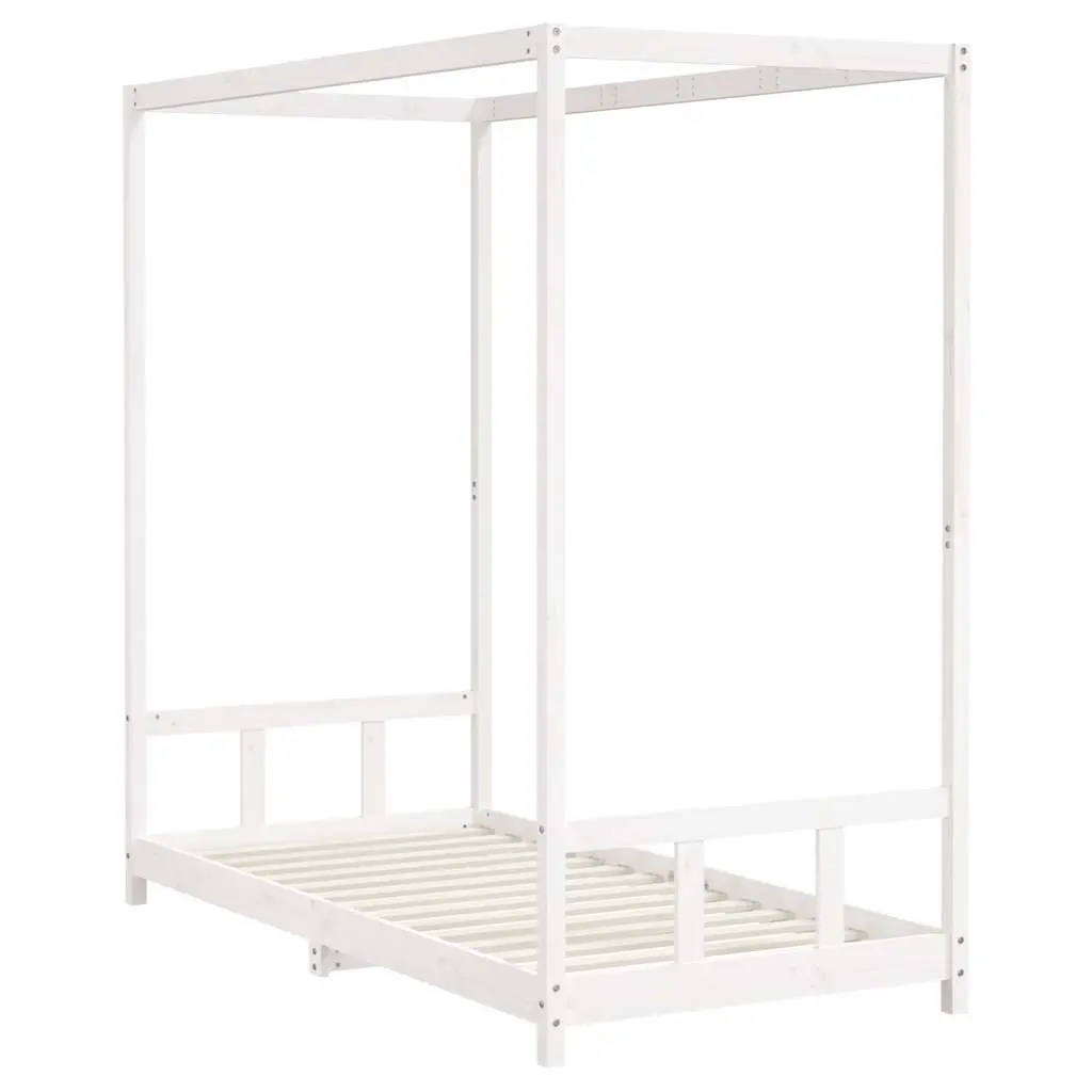 Kids Bed Frame White Canopy 90x190 cm Solid Wood Pine Toddler Single Bed