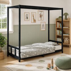 Cozy Black Canopy Kids Bed Frame 90x190 cm