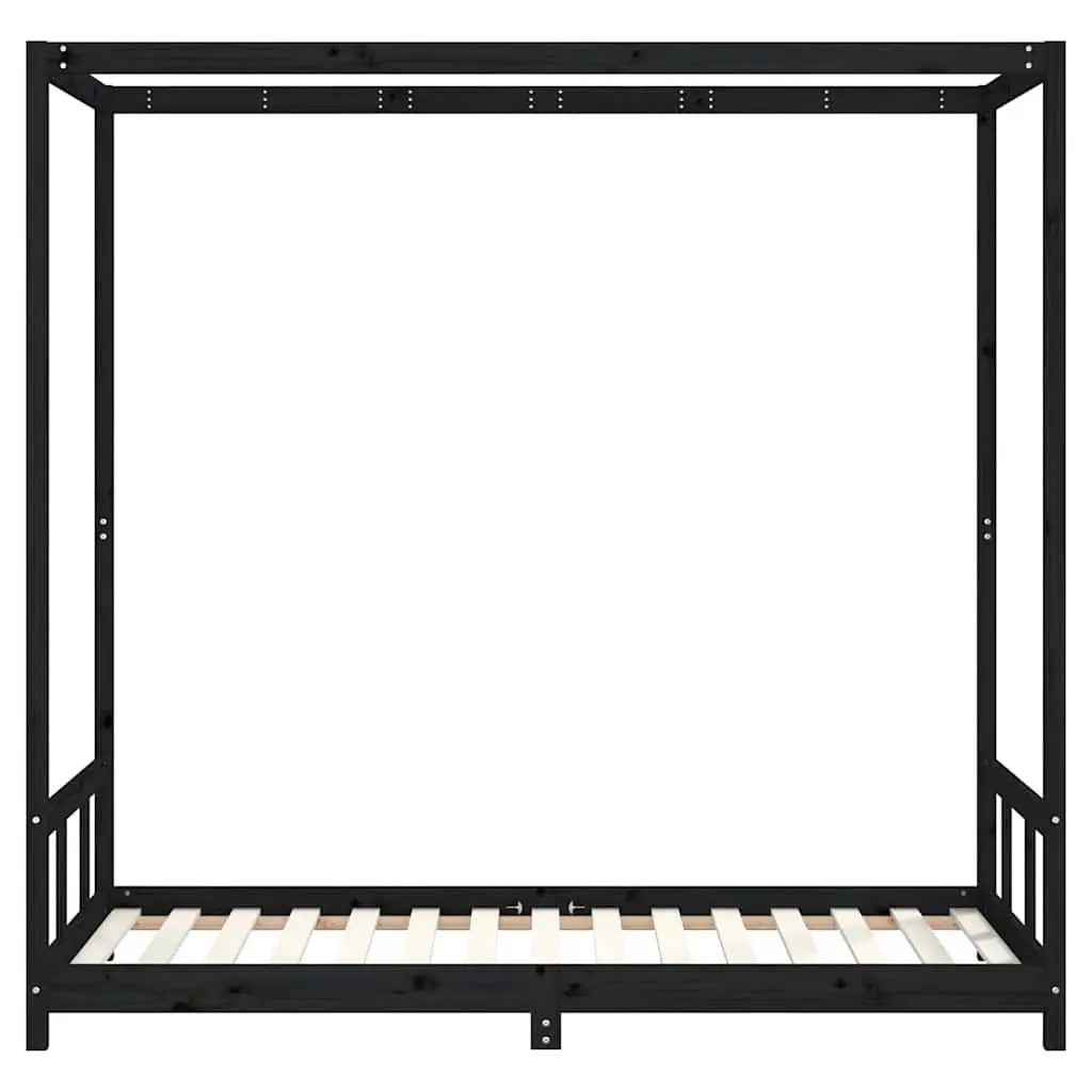 Kids Bed Frame Canopy 90x190 cm Black Wooden Slats Toddler Single Bed