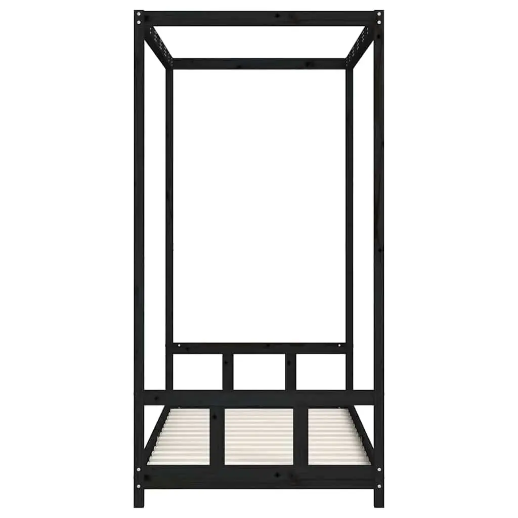 Kids Bed Frame Canopy 90x190 cm Black Wooden Slats Toddler Single Bed