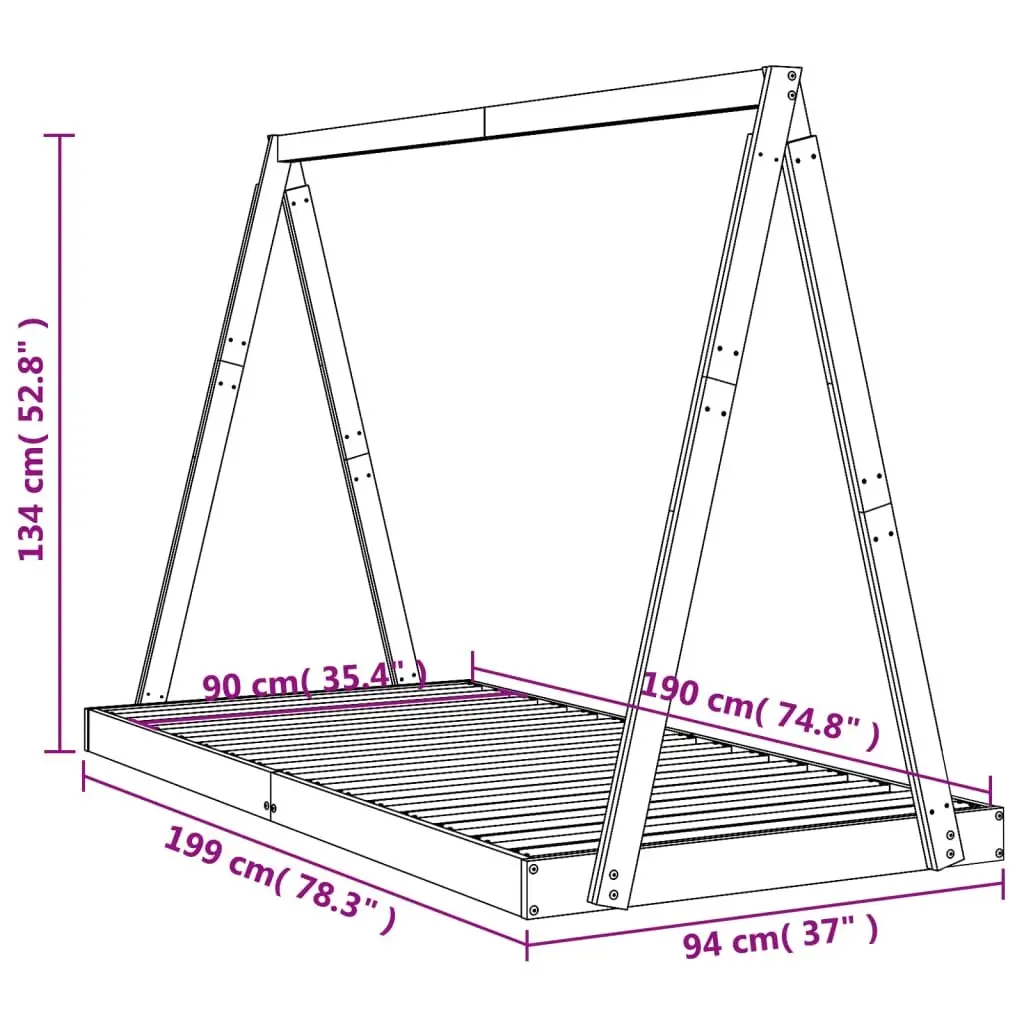 Kids Bed Frame White 90x190 cm Solid Pine Wood Toddler Single Bedroom Furniture
