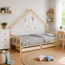 Kids Bed Frame with Storage Drawers 90x190 cm Solid Pine Wood Toddler