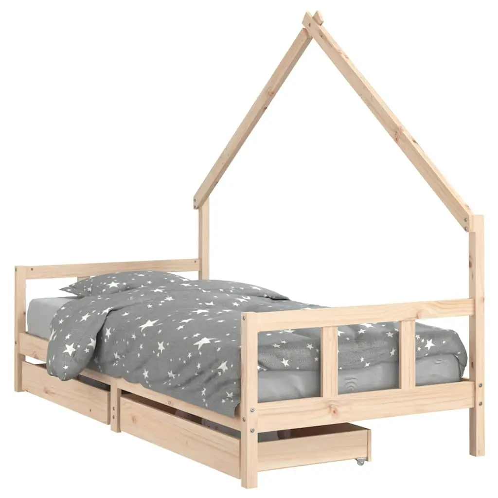 Kids Bed Frame with Storage Drawers 90x190 cm Brown Solid Pine Wood