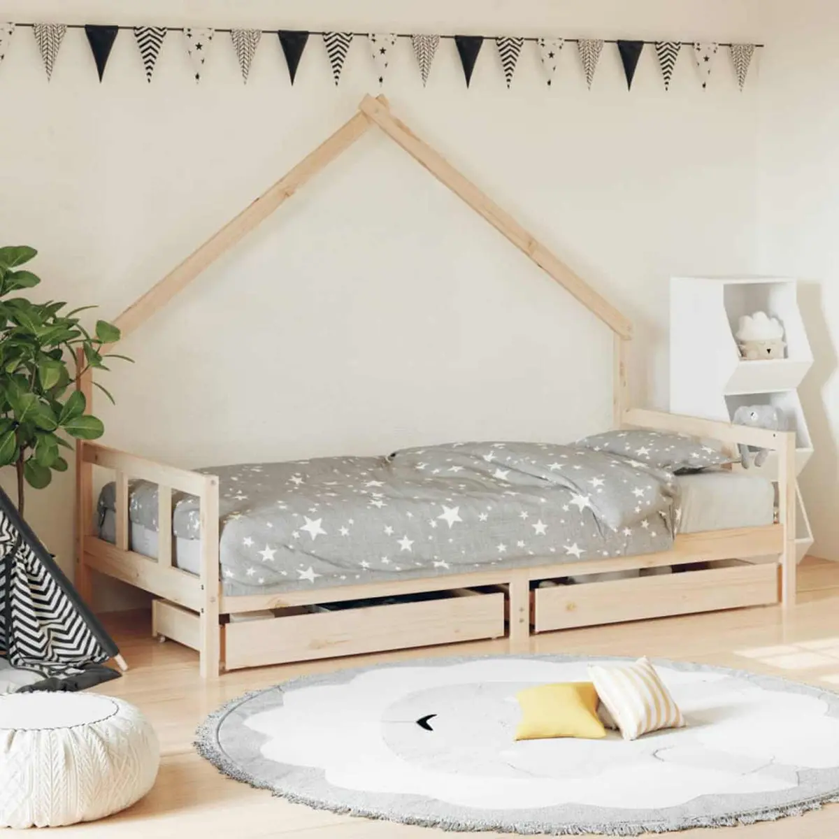 Kids Bed Frame with Storage Drawers 90x190 cm Brown Solid Pine Wood