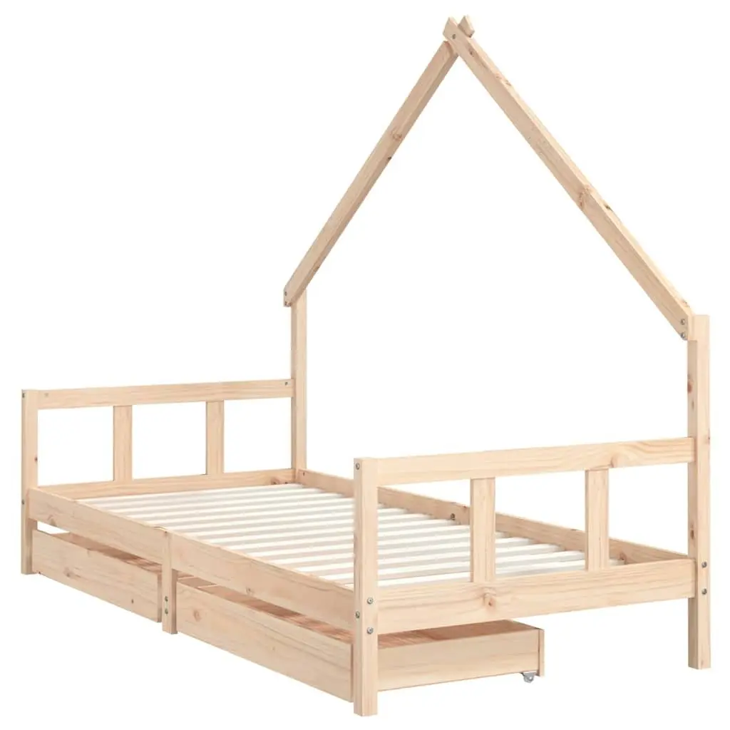 Kids Bed Frame with Storage Drawers 90x190 cm Brown Solid Pine Wood
