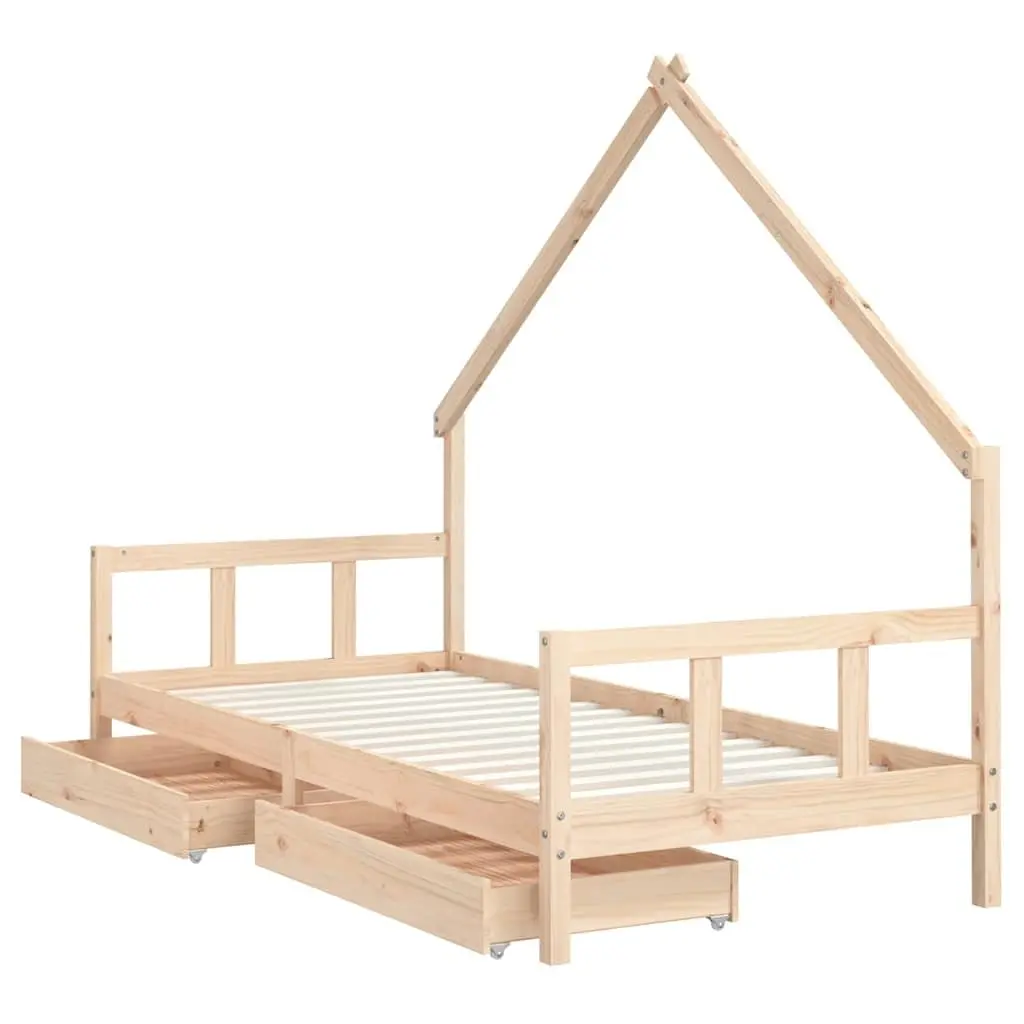 Kids Bed Frame with Storage Drawers 90x190 cm Brown Solid Pine Wood