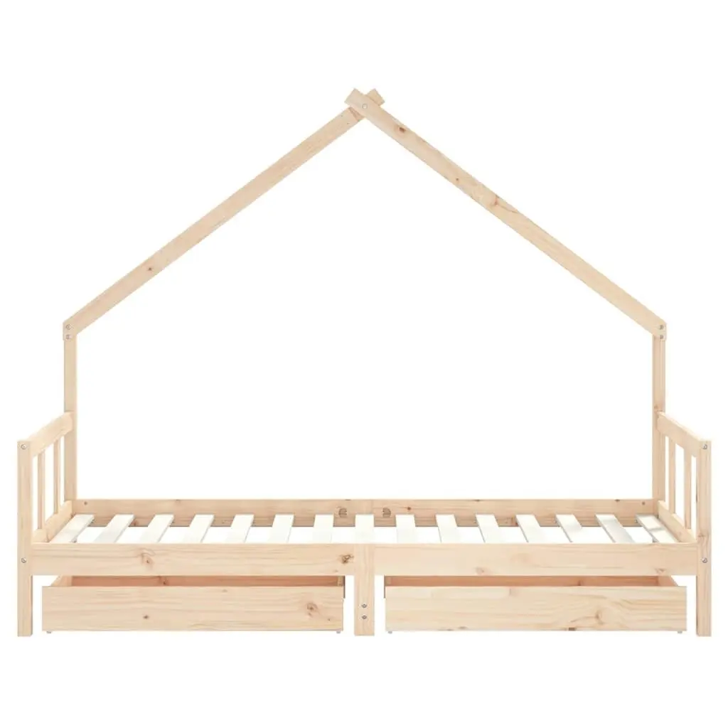 Kids Bed Frame with Storage Drawers 90x190 cm Brown Solid Pine Wood
