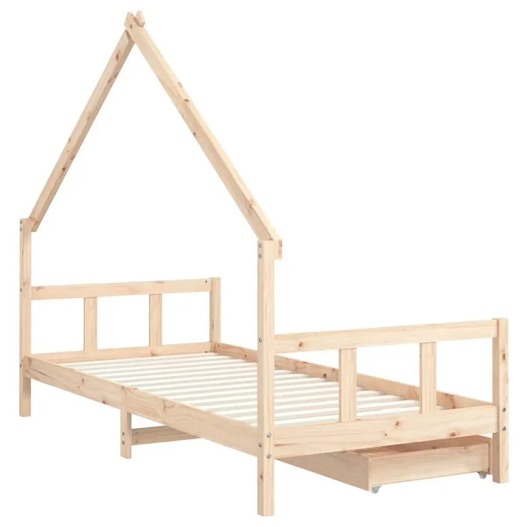 Kids Bed Frame with Storage Drawers 90x190 cm Brown Solid Pine Wood