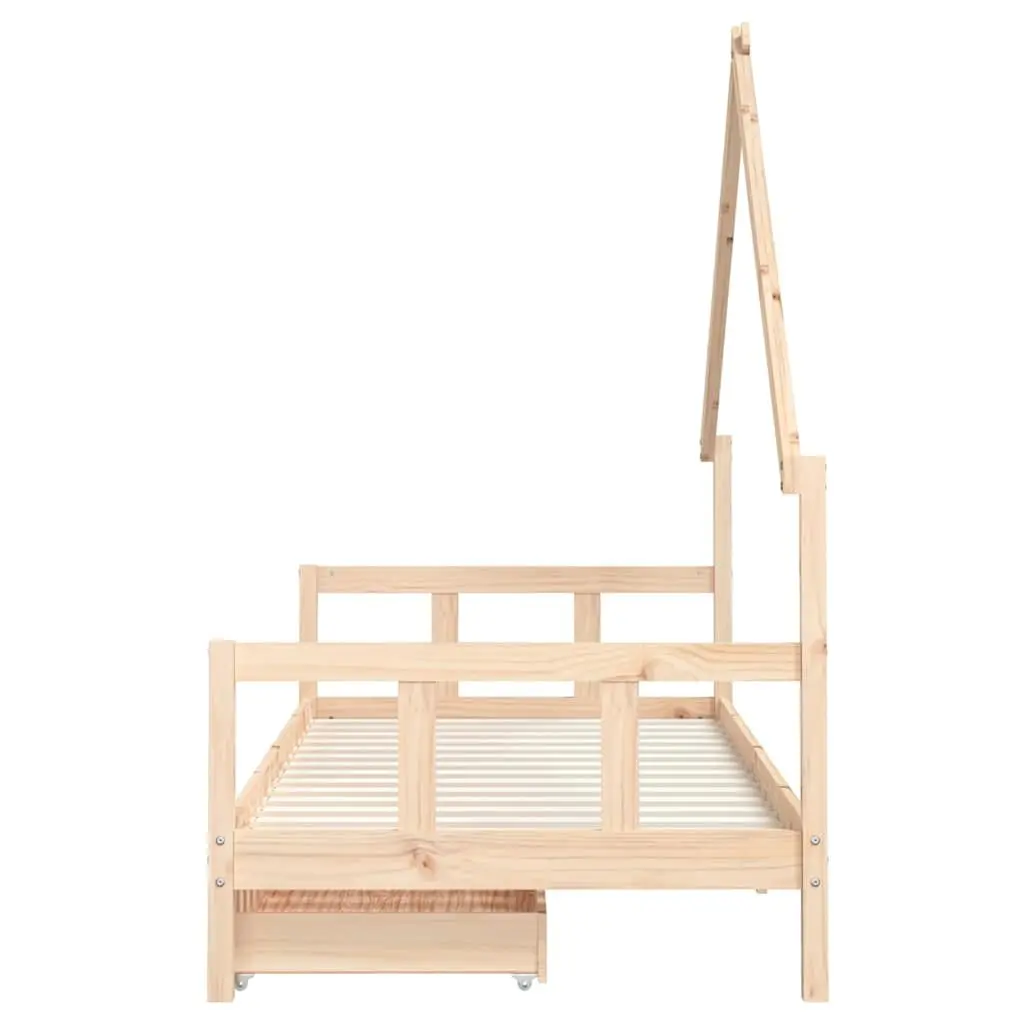 Kids Bed Frame with Storage Drawers 90x190 cm Brown Solid Pine Wood