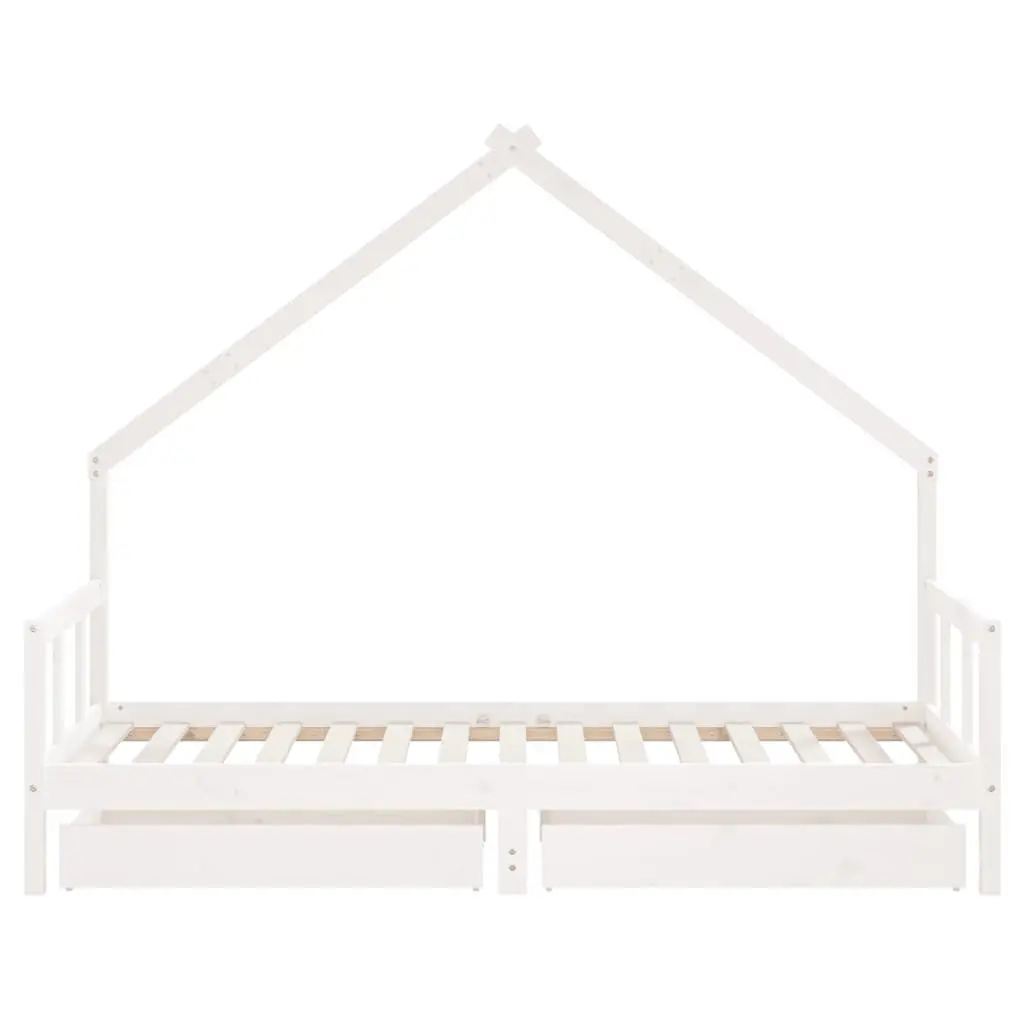 Kids Bed Frame with Storage Drawers White Wooden Toddler Single Bed House Design